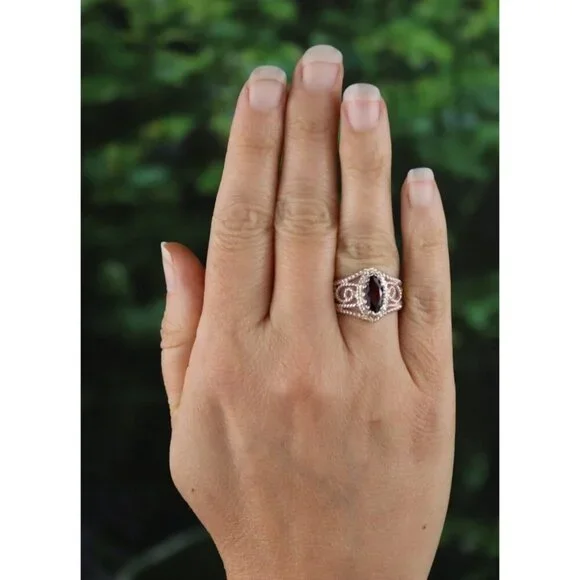 Sterling Silver Natural Garnet Ring Size 6 - Picture 2 of 7